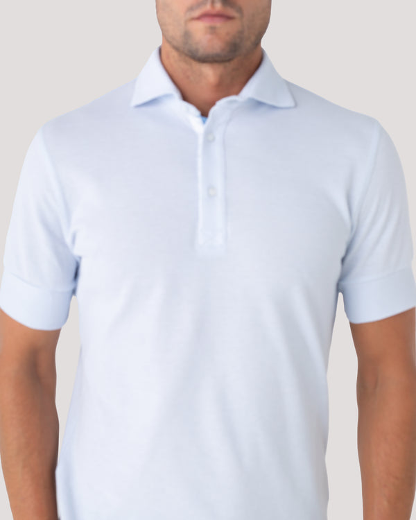 Sky Blue Twin-Trim Short Sleeve Polo