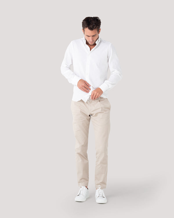 White Crushed Seersucker Button Down Shirt