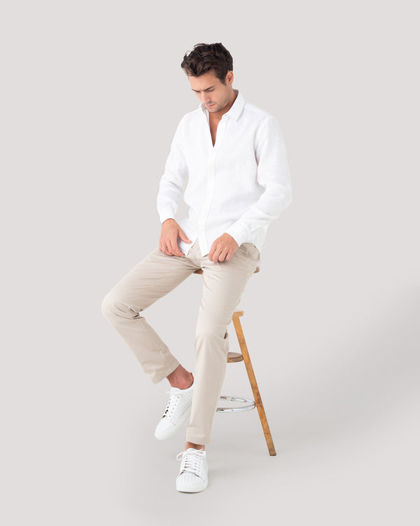 White Silk-Stitch Linen Shirt