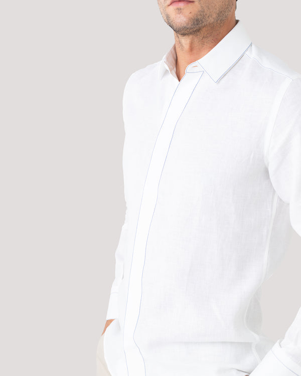 White Silk-Stitch Linen Shirt