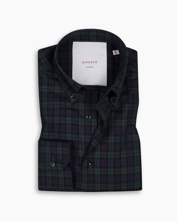 Navy & Green Tartan Button Down Shirt