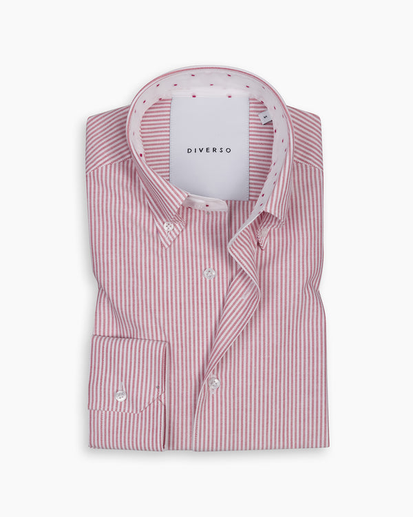 Red Stripe Oxford Contrast Button Down Shirt