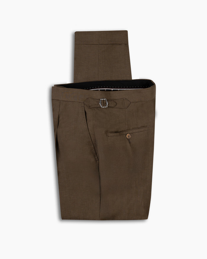 Golden Brown Wool & Cotton Pleated Pant