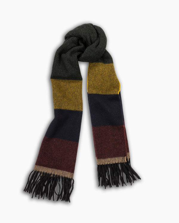 Olive, Mustard & Rust Panel Wool Scarf