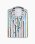 Multi Stripe Cotton-Linen Button Down Shirt