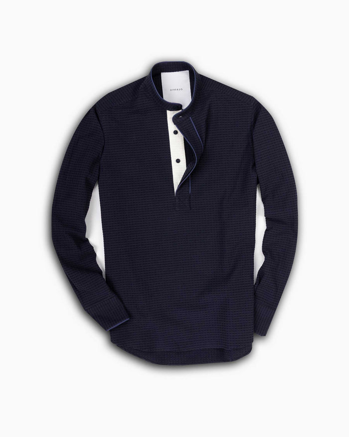 Navy Seersucker Contrast Popover Shirt
