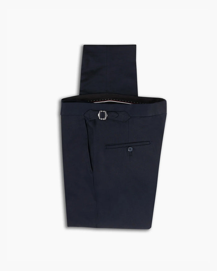 Navy Cotton Pleated Pant