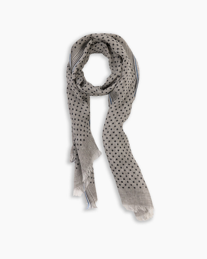 Grey Polka Linen Print Scarf