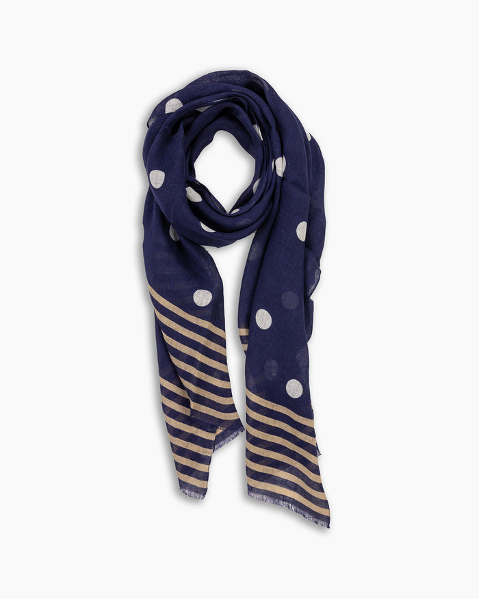Navy Oversized Polka Linen Print Scarf