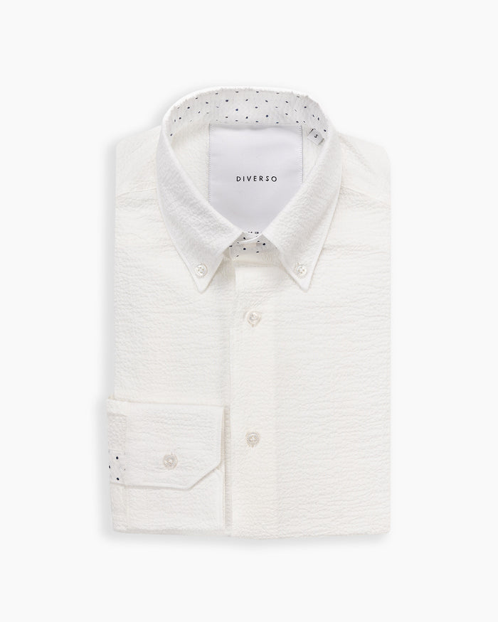 White Crushed Seersucker Button Down Shirt