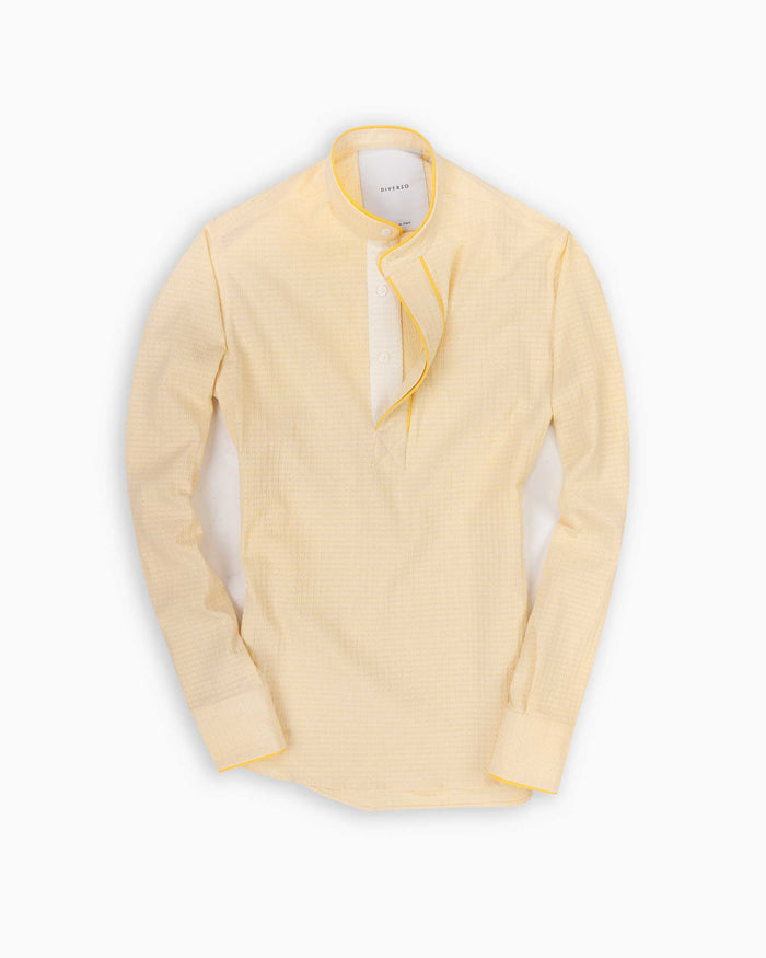 Yellow Stripes Seersucker Contrast Popover Shirt