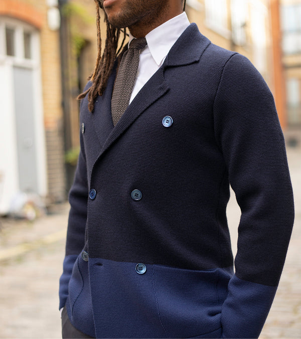 Navy Tonal Knitted Merino Blazer