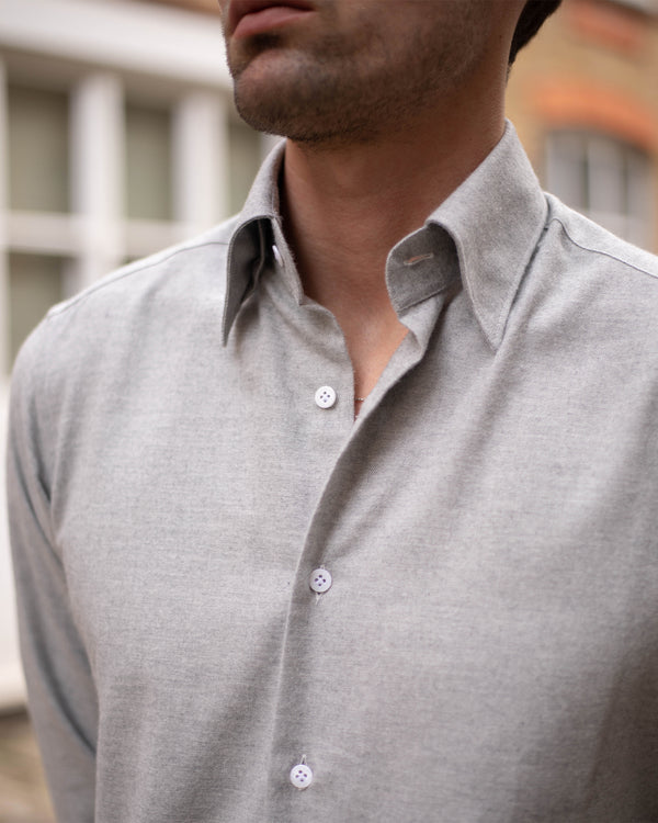 Pearl Grey Cotton-Cashmere Nascosto Shirt