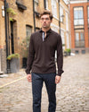 Dark Brown Twin-Trim Long Sleeve Polo