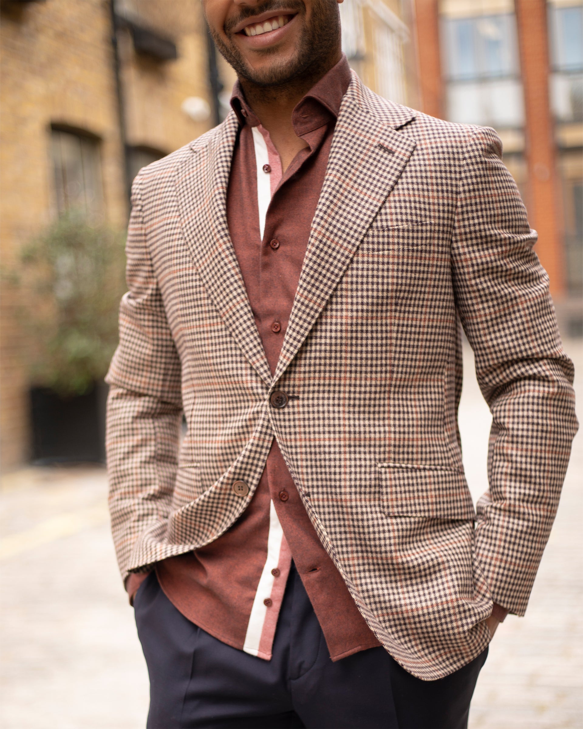 Brown & Ecru Check Notch Blazer