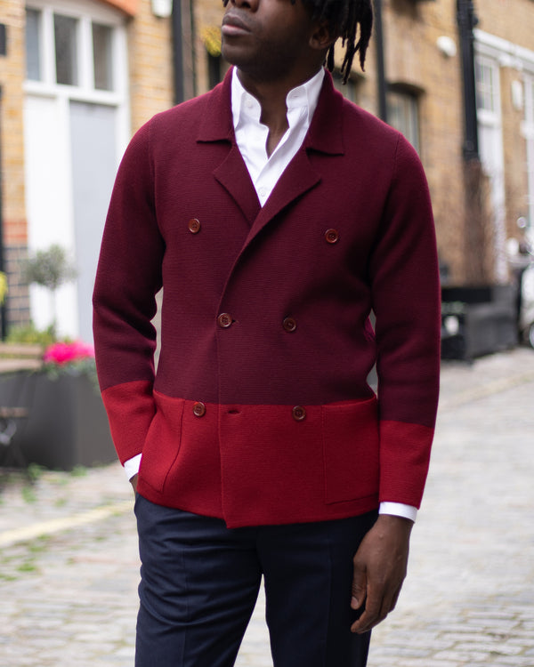 Burgundy Tonal Knitted Merino Blazer