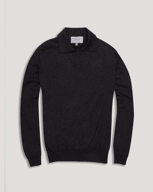 Charcoal Knitted LS Polo