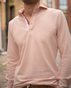 Dusty Pink Twin-Trim Long Sleeve Polo