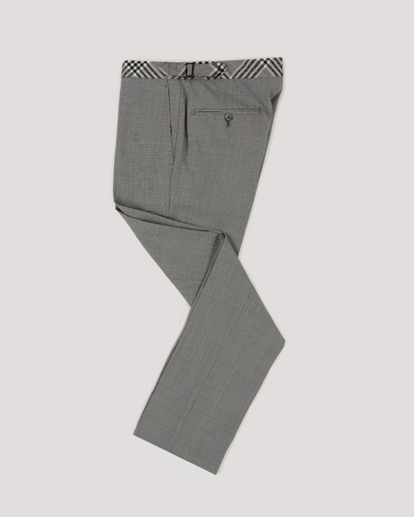 Grey Puppytooth Contrast Band Wool Pant