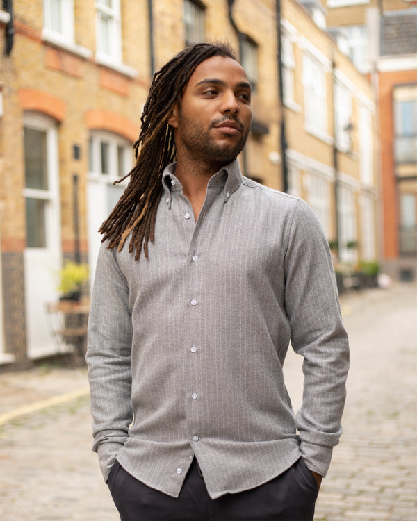 Grey Herringbone Button Down Shirt