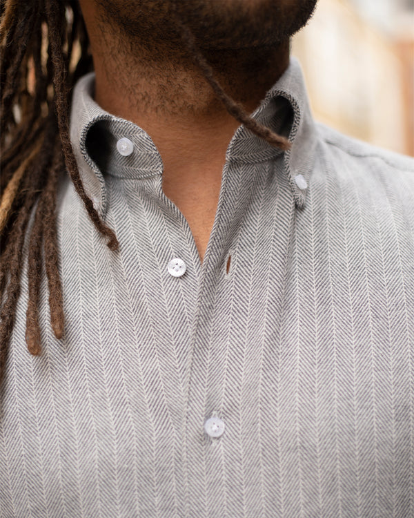Grey Herringbone Button Down Shirt