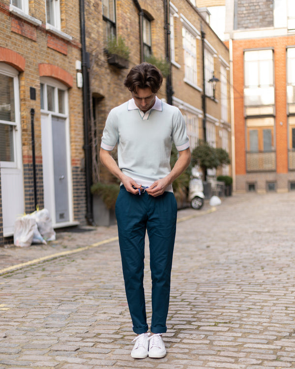 Petrol Blue Cotton Casual Chino