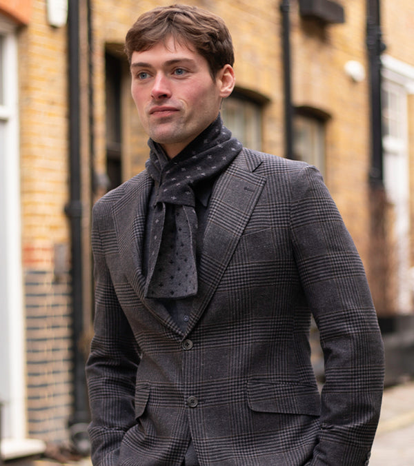 Dark Grey Cross Lambswool Mini Scarf