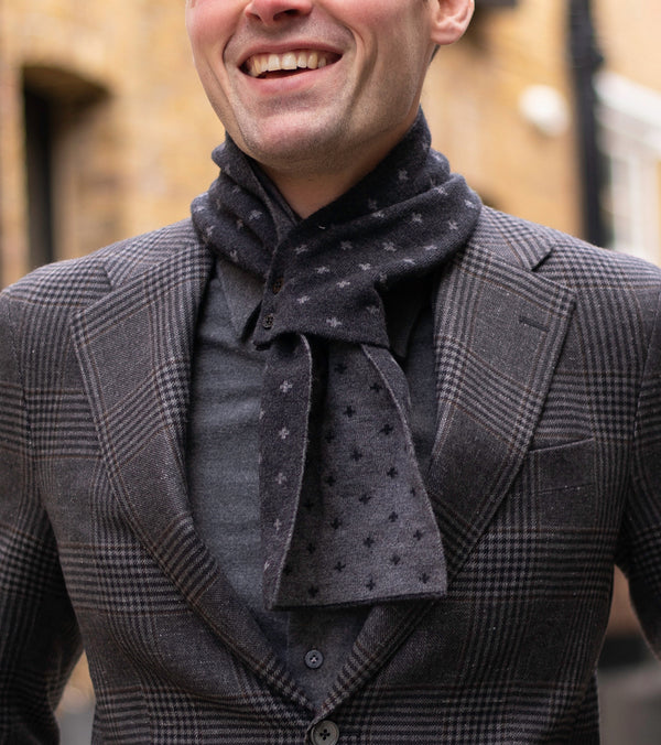 Dark Grey Cross Lambswool Mini Scarf
