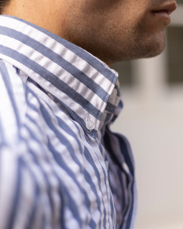 Navy Stripe Seersucker Button Down Shirt