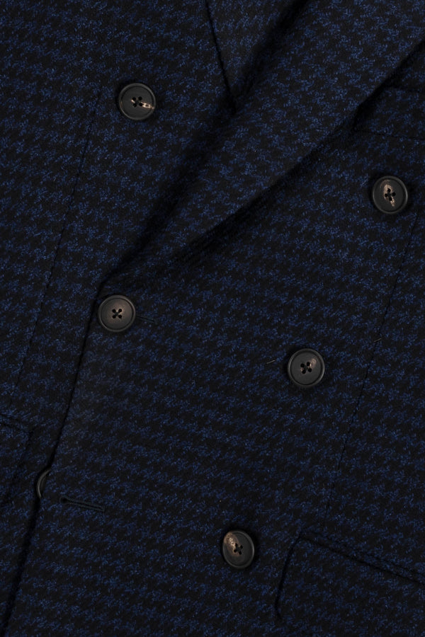 Navy & Black Houndstooth Wool Double Breasted Coat