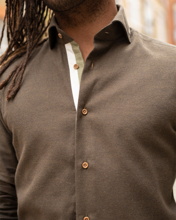 Olive Cotton-Wool Twin Trim Shirt