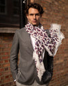 White Paisley Print Linen Scarf