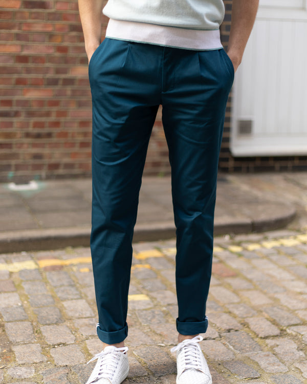 Petrol Blue Cotton Casual Chino