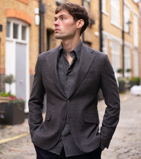 Charcoal Prince of Wales Wool & Cashmere Blazer
