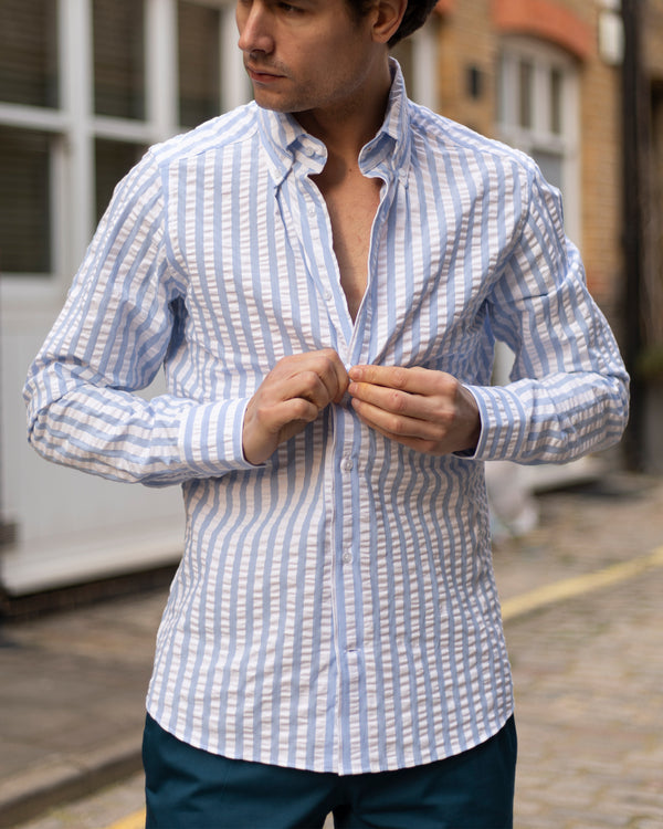 Sky Stripe Seersucker Button Down Shirt